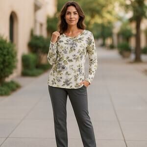 Soma Womens Top Sz L Divine Terry High Low Top Twilight Heather Moonlight Floral